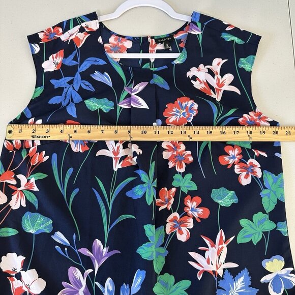 Talbots Blouse Sleeveless Size 12 Navy Blue Floral Button Back - Picture 5 of 7